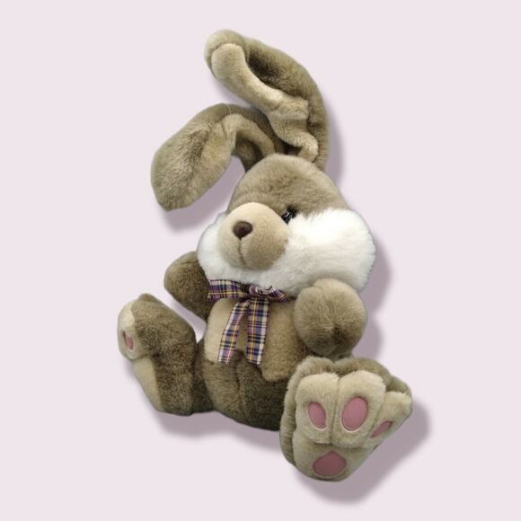 Vintage Dan Dee Brown Bunny Rabbit 11" Stuffed Plush Easter Floppy Ears Pink Paw - Picture 9 of 9